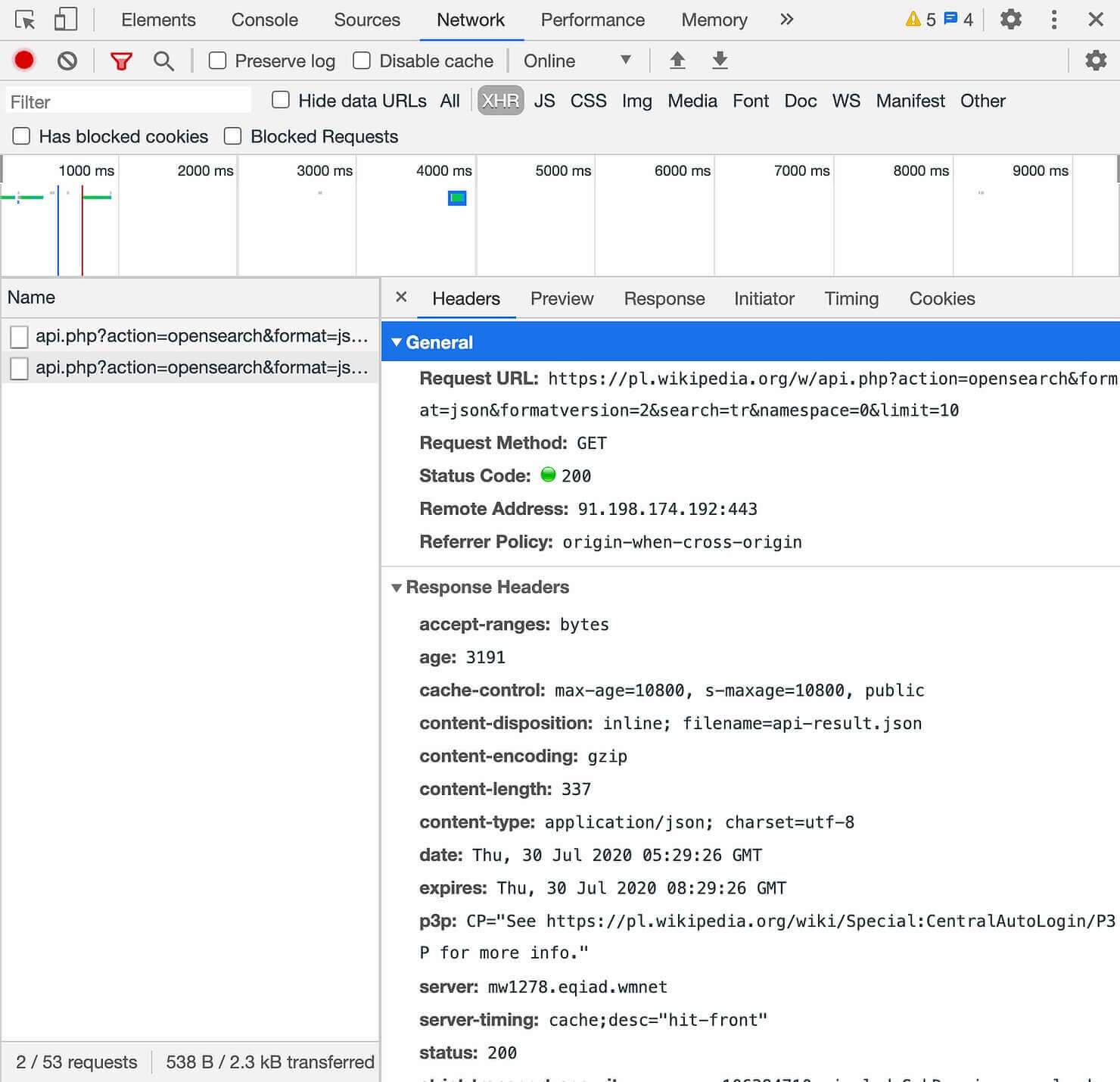 Nagłówki HTTP w DevTools