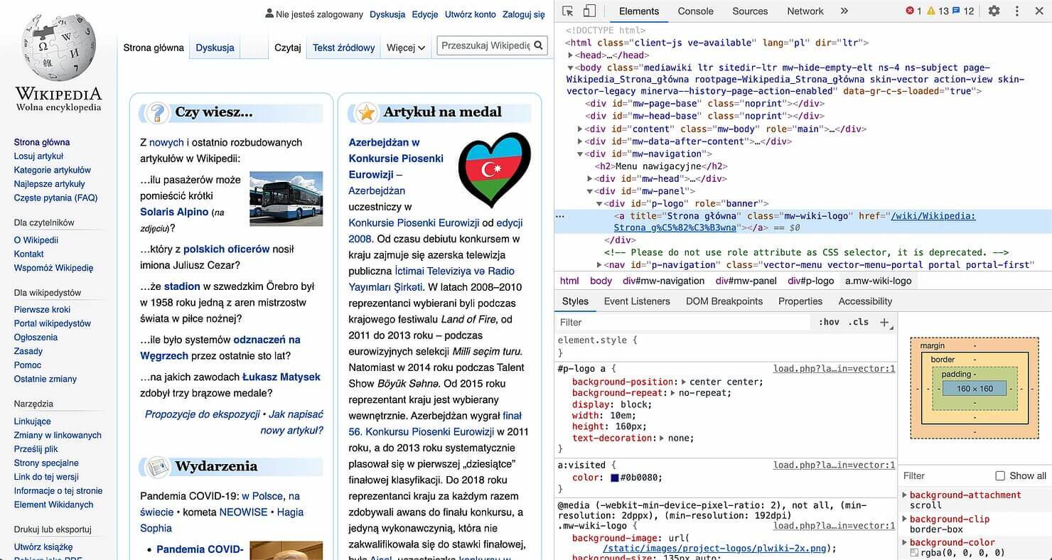 Panel Elements w Chrome DevTools
